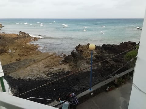 On the beach, sun loungers