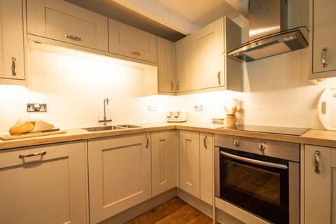 Bright and fresh kitchen with different mood lighting.