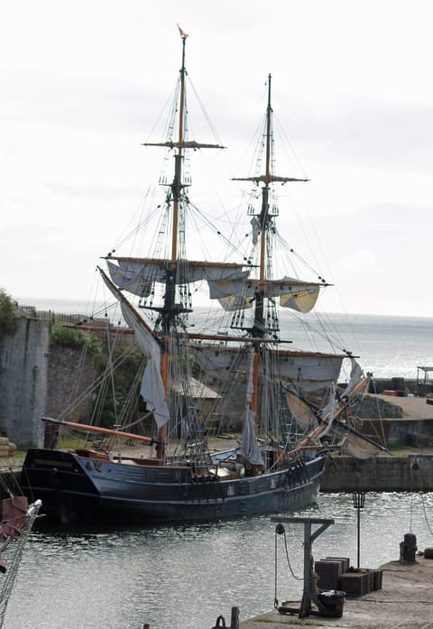 Charlestown Harbour as a film set for Poldark