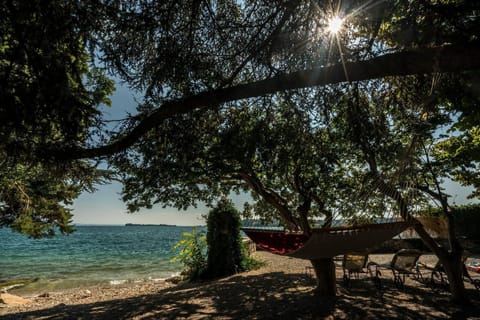 On the beach, sun loungers, beach towels