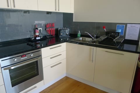 Fully Equipped integrated kitchen with full size fridge freezer and dishwasher