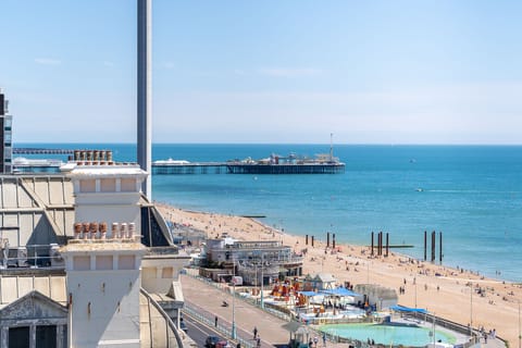 On the beach, sun loungers