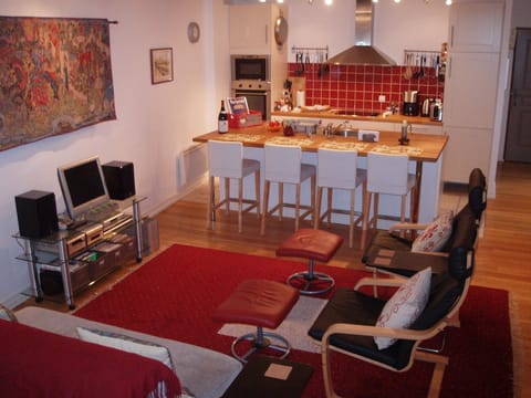 Our spacious great room with open kitchen