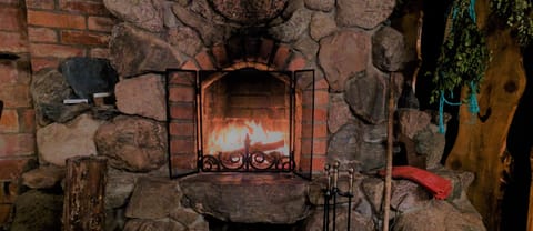 The masterpiece fireplace in the living room of the Summerhouse.