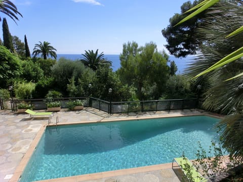 View from the private garden over the pool to the Mediterranean
