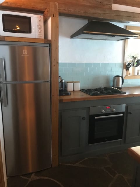 There is a large fridge freezer and microwave...