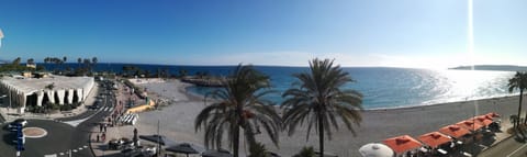 On the beach, sun loungers