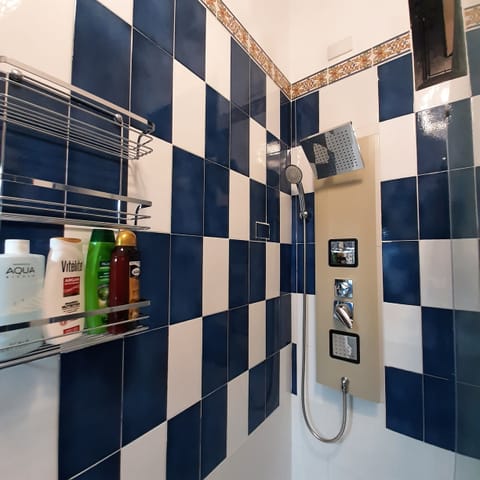 Combined shower/tub, free toiletries, hair dryer, towels