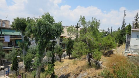 view of small park opposite apartment