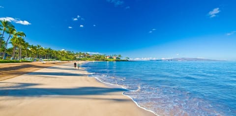 On the beach, sun loungers, beach towels