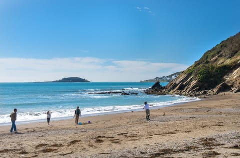 On the beach, sun loungers