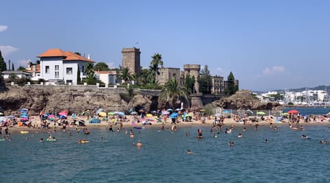 Beach nearby, sun loungers