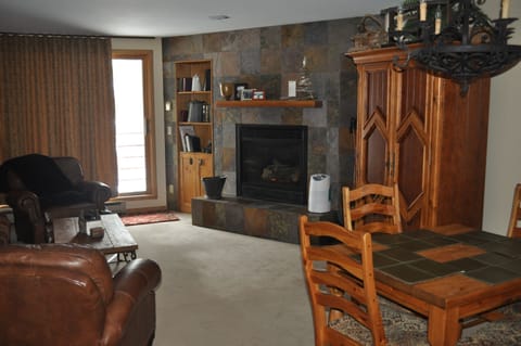 Our unit is spacious, comfortable and cozy with a gas fireplace.