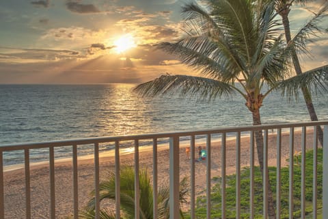 On the beach, sun loungers, beach towels