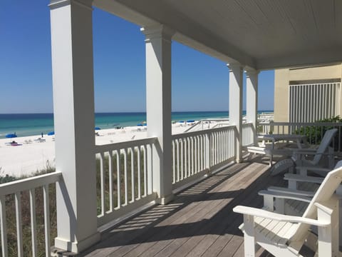 Seating and view from gulf front deck off main level. Watch the beach from deck.