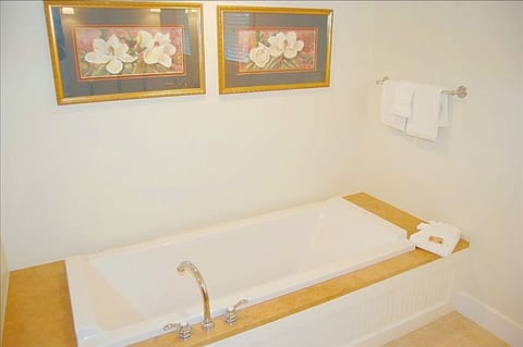 Combined shower/tub, jetted tub, hair dryer, towels