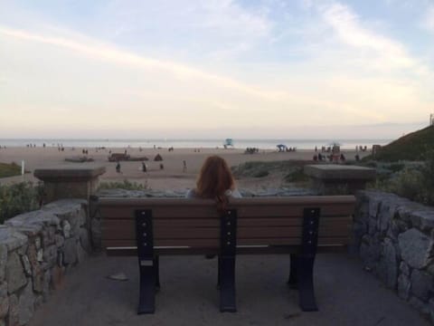 On the beach, sun loungers