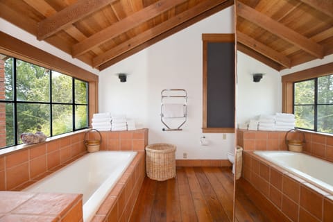 Master bathroom with bath and separate shower and bidet and views of valley
