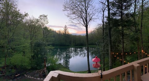 Fishing pond in back yard with views of Beech Mountain. 