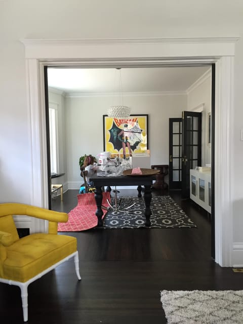 Living room with french doors opeing into dining room