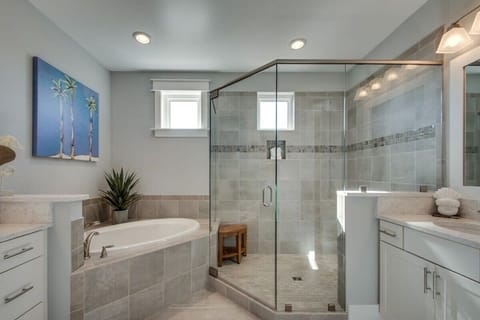 Combined shower/tub, hair dryer