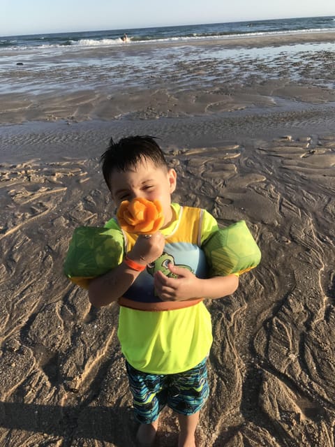 On the beach, sun loungers, beach towels