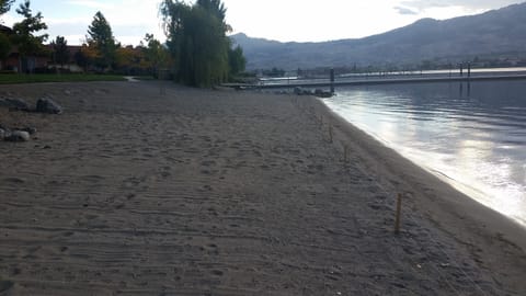 On the beach, sun loungers, beach towels