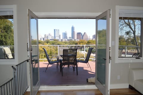 Set up high on a bluff, terrace view of downtown skyline.