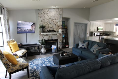 Large screen TV & Fireplace