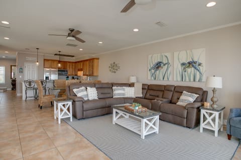 Open Living/Dining/Kitchen area with gulf view