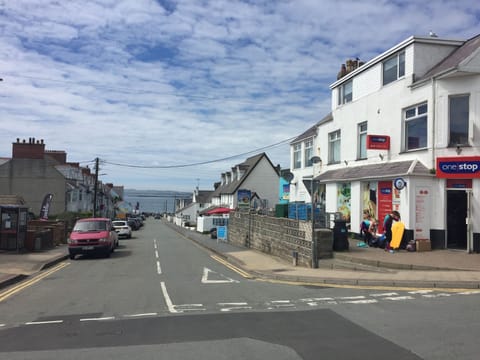 Rhosneigr village centre and Beach Road.
