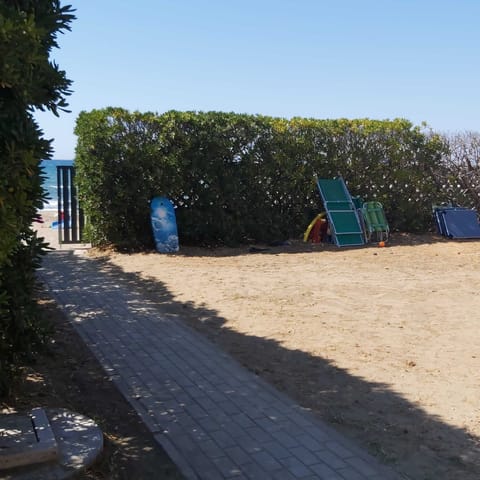 Beach nearby, sun loungers