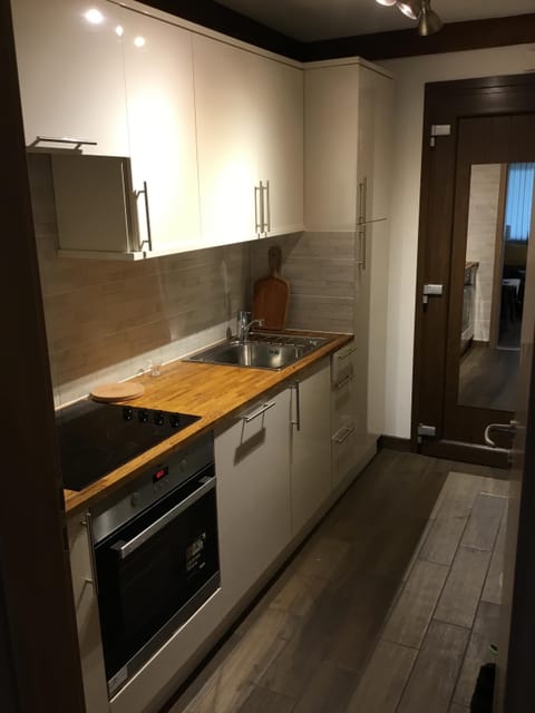 fully fitted kitchen with integrated dishwasher, ceramic hob and oven, fridge 