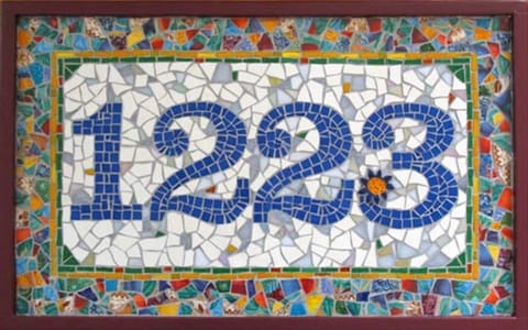 Cliff House B&B house numbers created by Marion Owen, mosaic artist and teacher.
