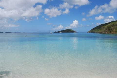 On the beach, sun loungers, beach towels