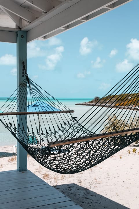 On the beach, sun loungers, beach towels