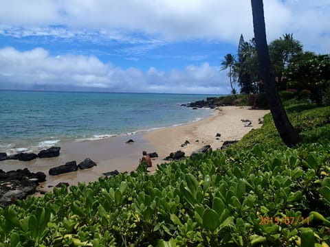 On the beach, sun loungers, beach towels