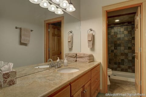 Full bathroom located downstairs