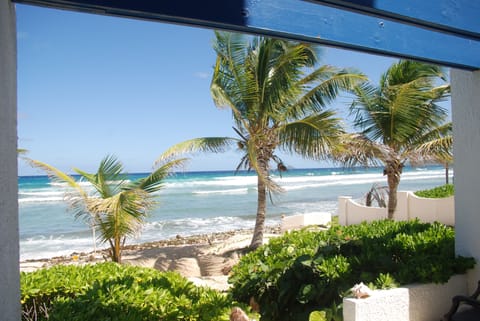 On the beach, sun loungers, beach towels