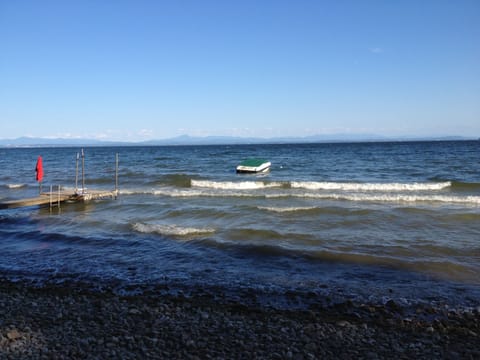 On the beach, sun loungers, beach towels