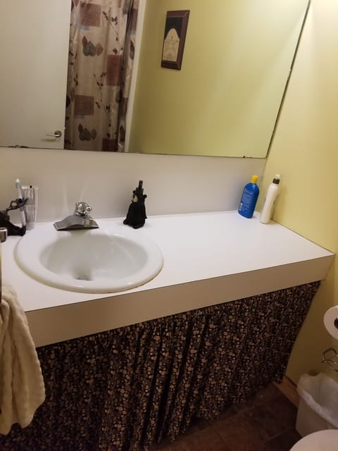 Combined shower/tub, hair dryer, towels, toilet paper