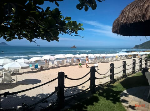 On the beach, sun loungers