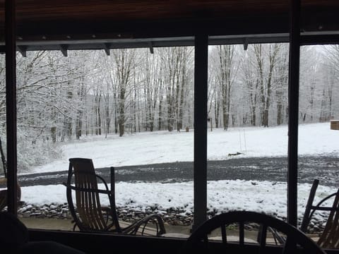 View out the front window on a snowy morning