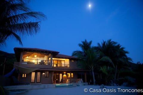 Casa Oasis Troncones under a full moon, as seen from the beach side