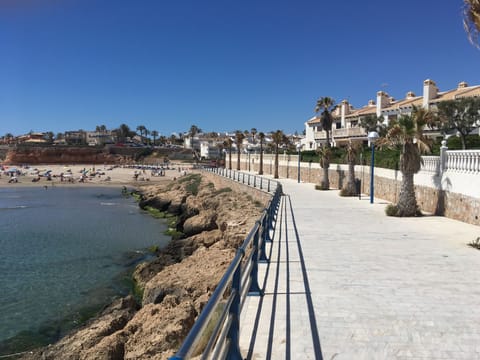 Beach nearby, sun loungers