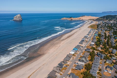 On the beach, sun loungers, beach towels