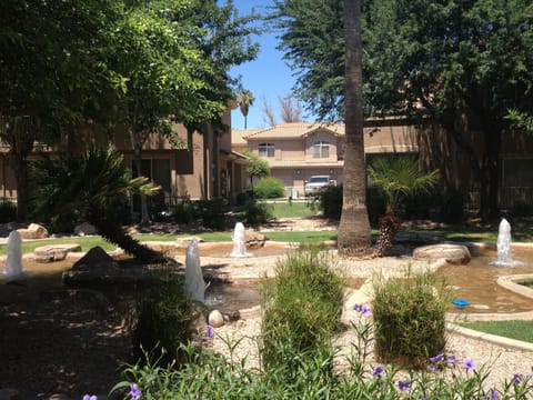 This is your view of the fountains and gardens directly from your private patio.