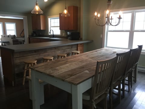 Reclaimed wood dining table that seats 10.