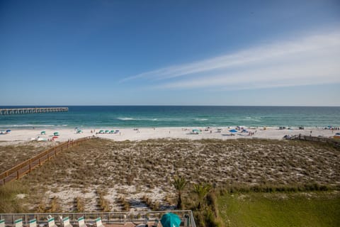 On the beach, sun loungers