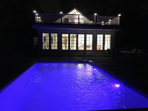 Stunning evening views with a heated pool.